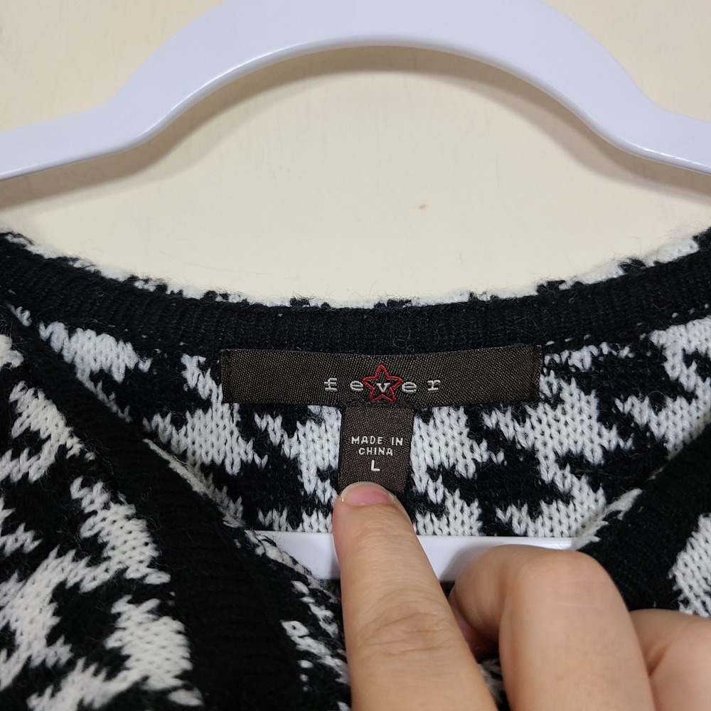 Houndstooth Knit Button Front L Coatigan Black White Classy Lux Preppy Academia - Picture 5 of 8